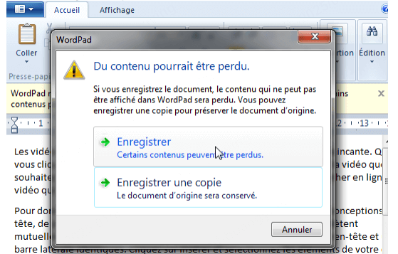 Déverrouiller le document Word pour l'éditer via WordPad