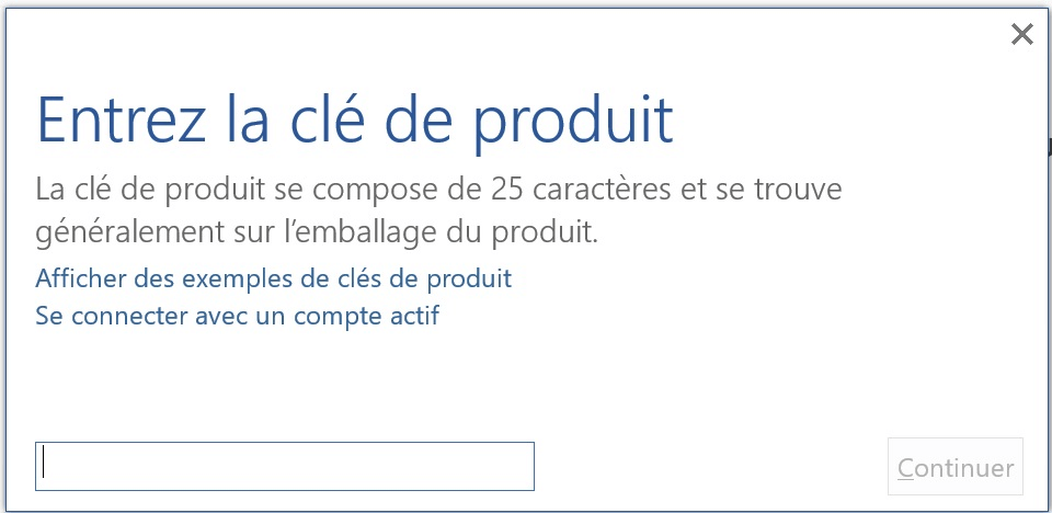 entrez votre clé de produit Microsoft Office 2013