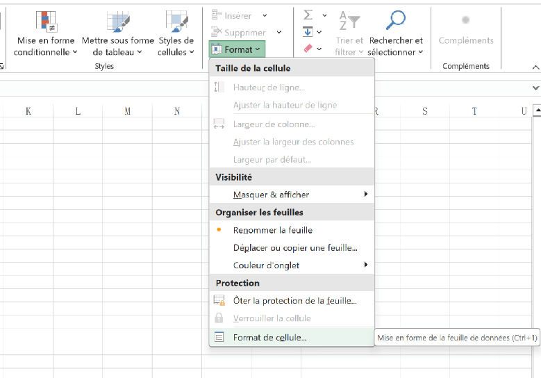 Format des cellules Excel