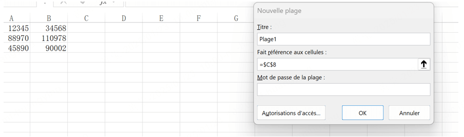 créer de nouvelles zones ou plages modifiables