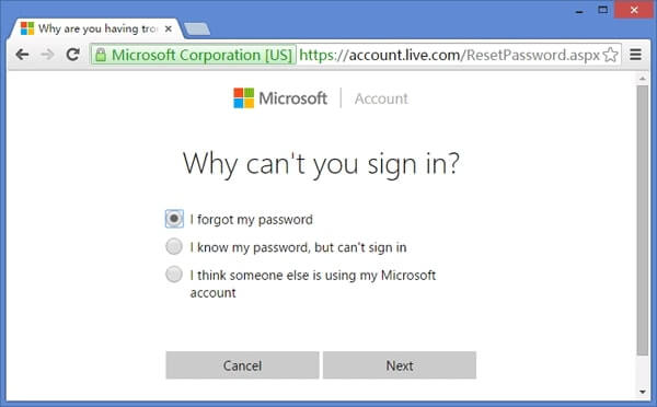Mot de passe du compte Microsoft oublié