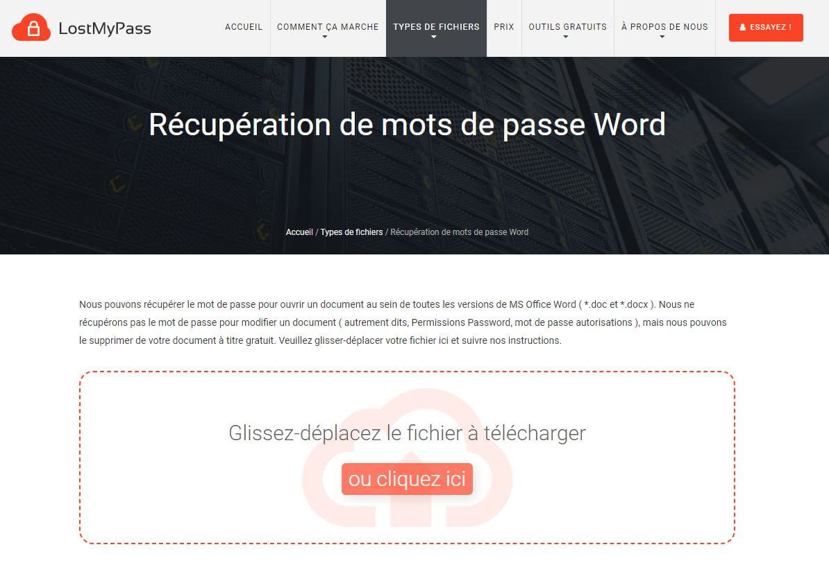 Déverrouiller un document Word en ligne avec LostMyPass