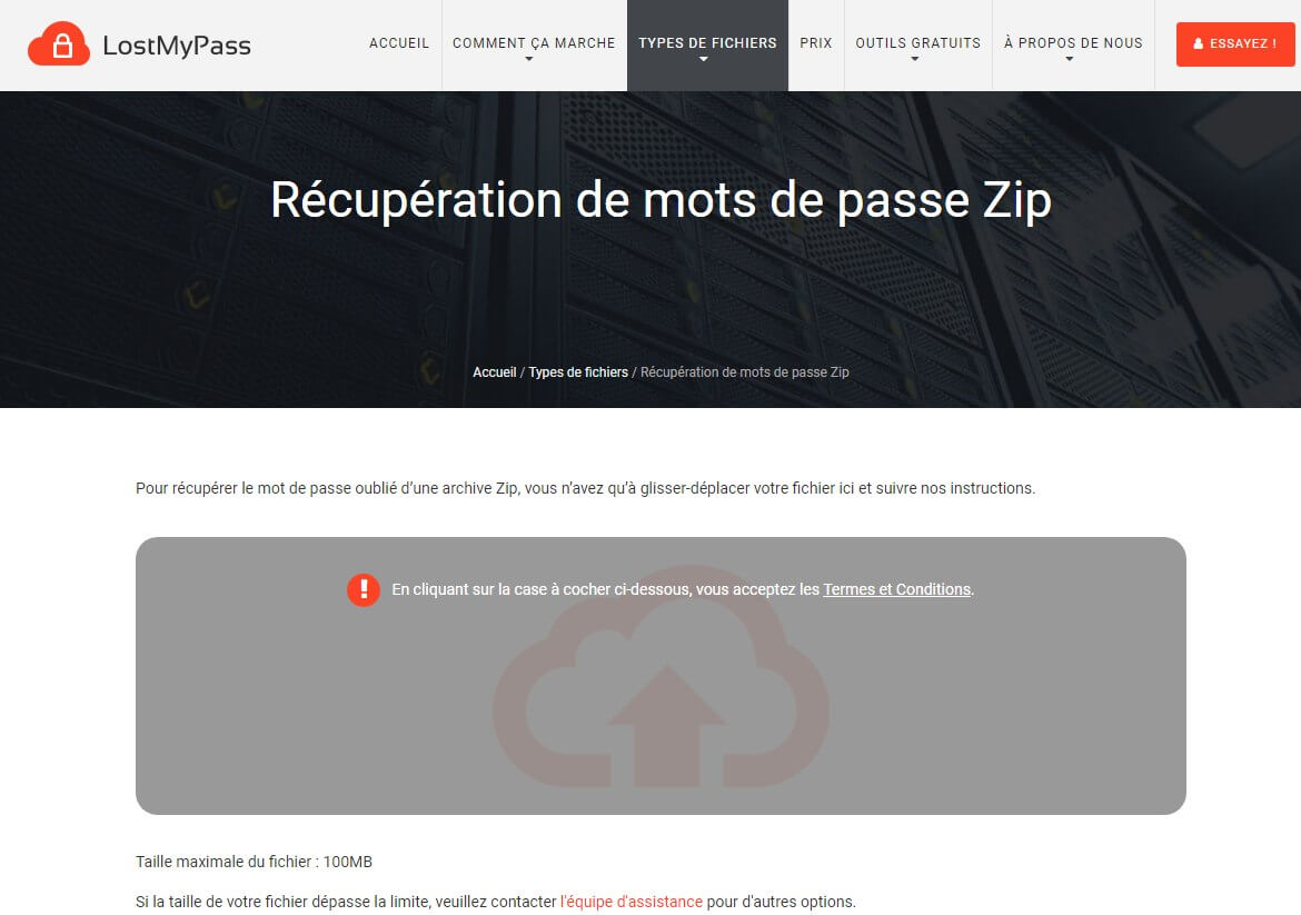 Interface de la page d'accueil de LostMyPass Zip Password Recovery