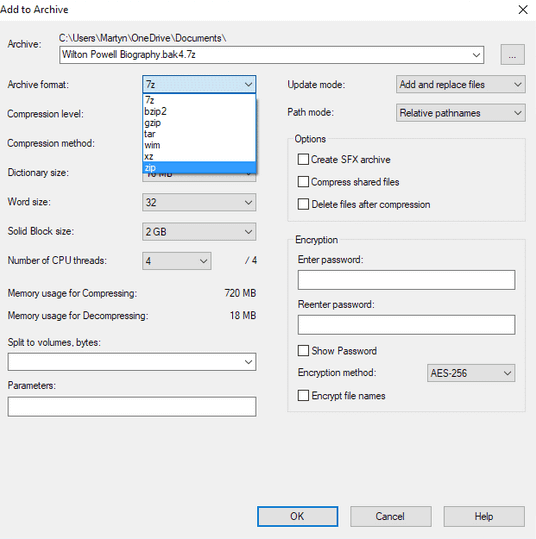 Mot de passe défini à 7 zip