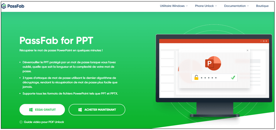 L'interface de la page d'accueil de PassFab for PPT