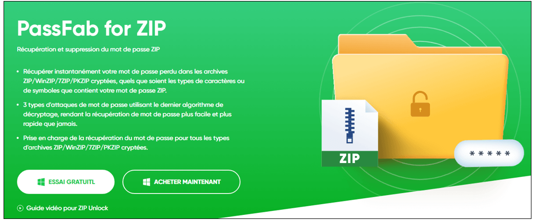 Interface de la page d'accueil de PassFab for ZIP