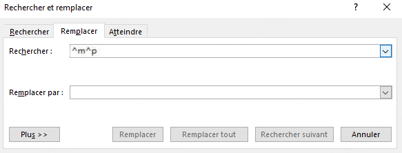 Supprimer une page vierge avec la fonction Rechercher et Remplacer