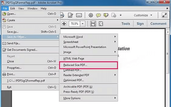 Compresser un fichier PDF dans enregistrer sous