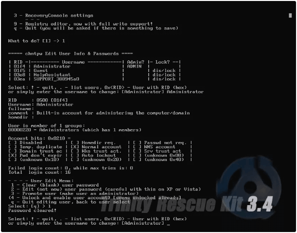 Trinity Rescue Kit, un outil de récupération de mots de passe sous Windows 10