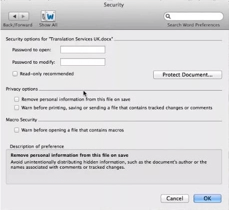 déverrouiller un document word sur mac