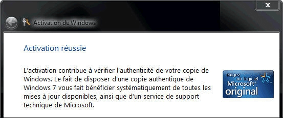 Windows 7 activation réussi