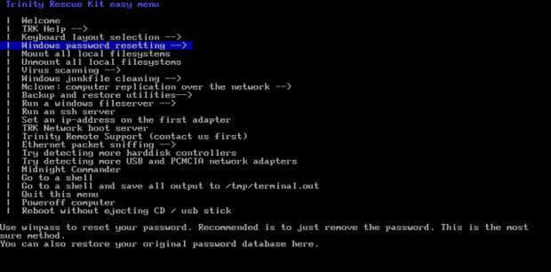 Réinitialisation du mot de passe Windows