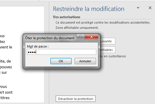 Ôter la protection de modification du document Word