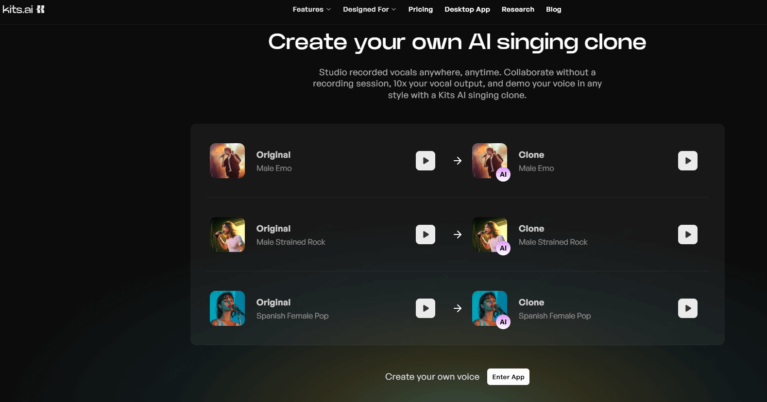 interface de Kits.ai