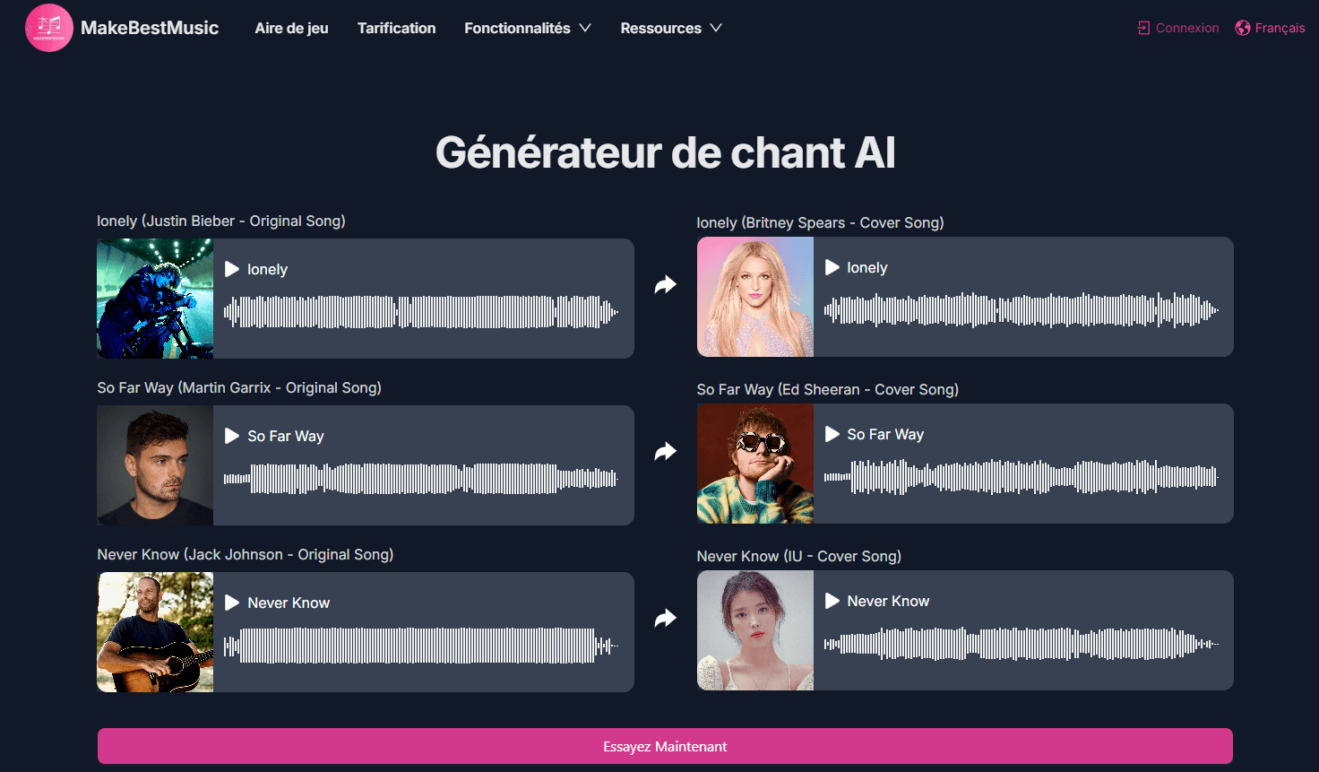 interface de MakeBestMusic, IA crée de la Musique avec une voix chantée réaliste