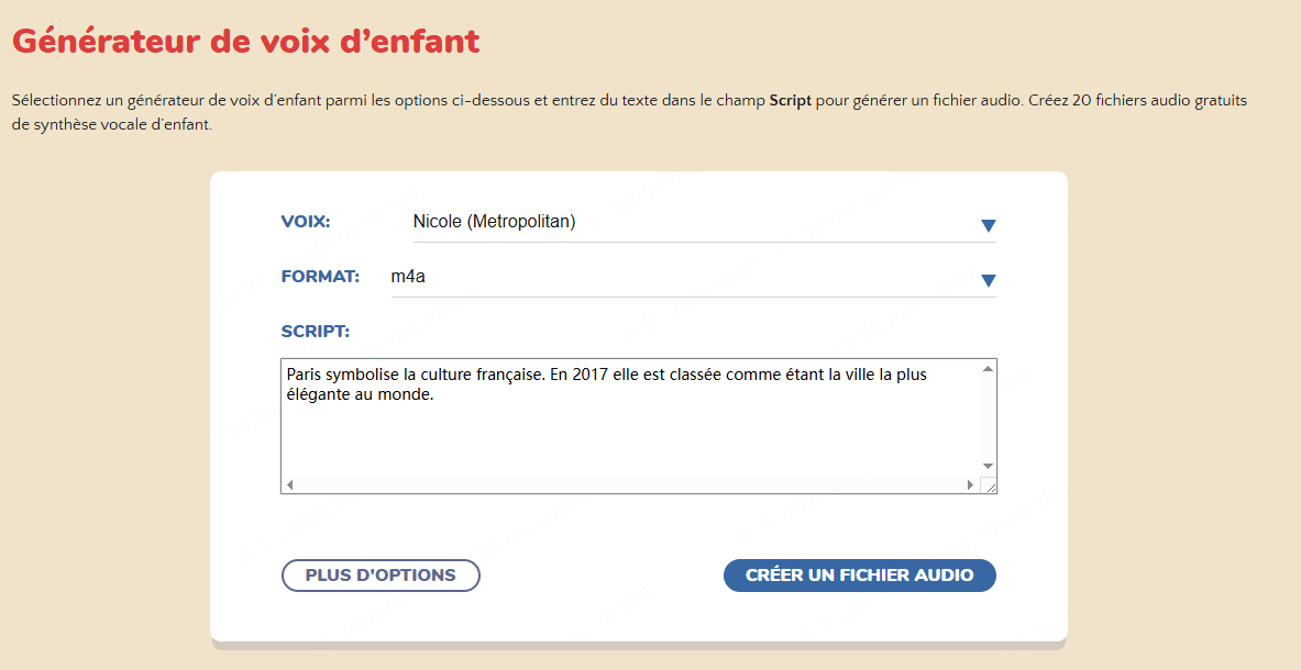 Site de synthèse vocale d'enfant gratuite en ligne, Narakeet