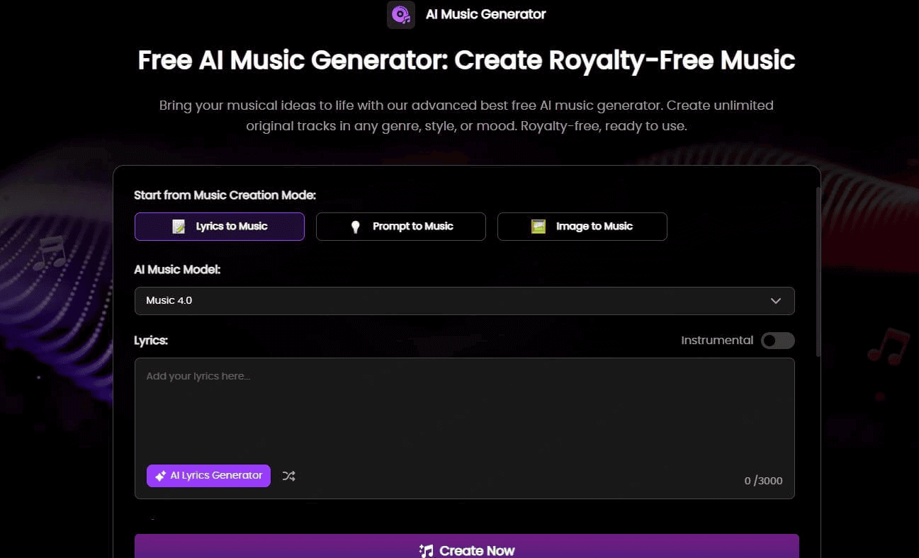 interface de TopMediai, outil de création musicale en ligne