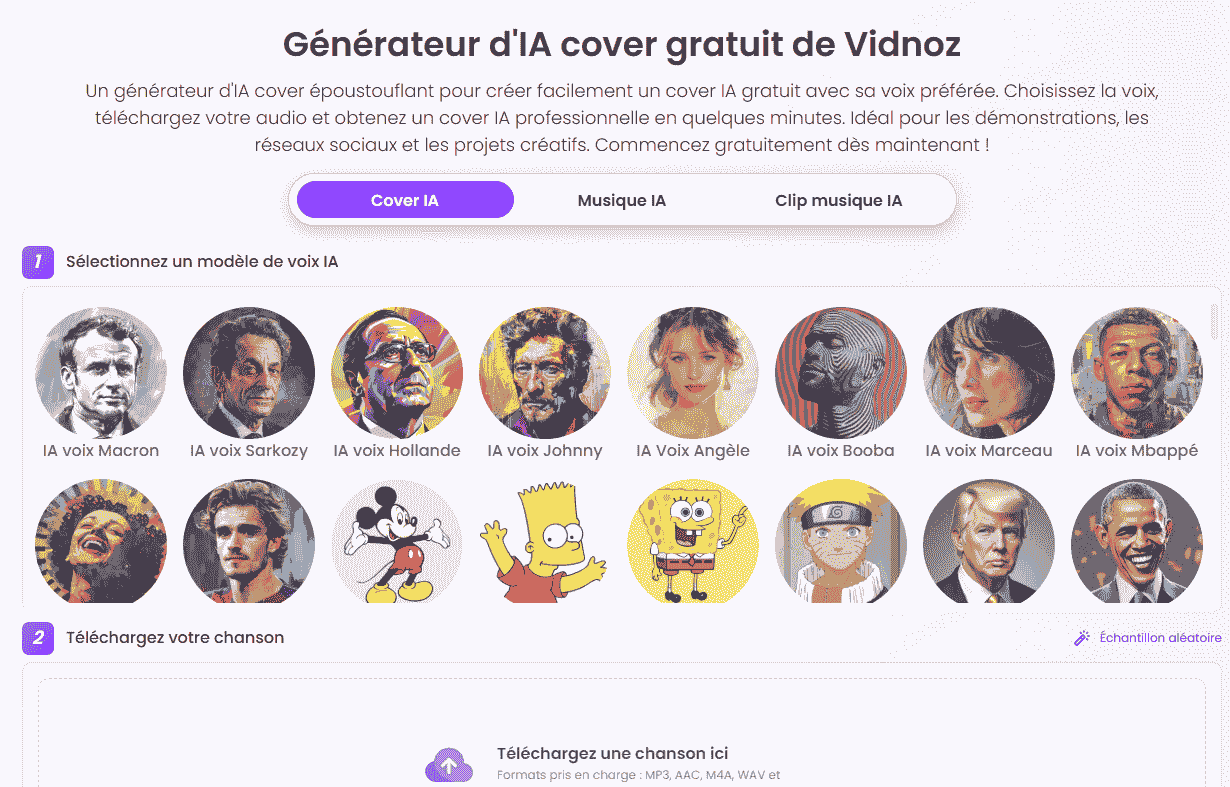 interface de générateur de chansons IA, Vidnoz AI
