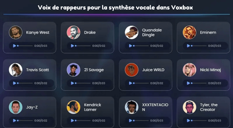 voix de rappeurs pour la synthèse vocale dans Voxbox