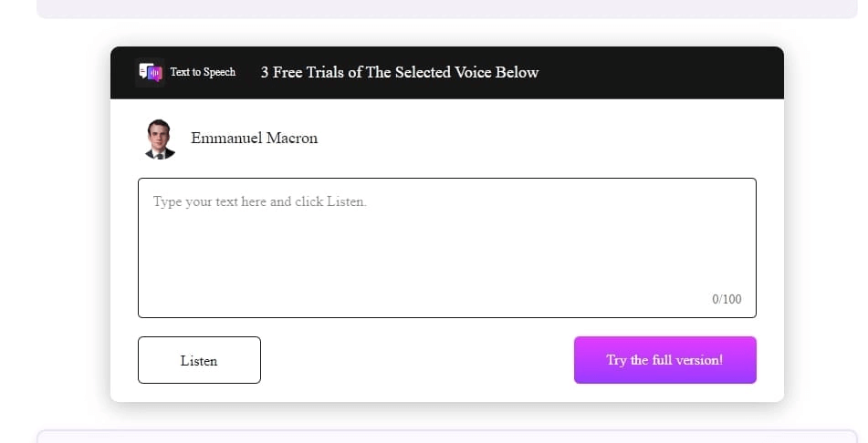 TopMediai, logiciel d'imitation IA voix Macron en ligne