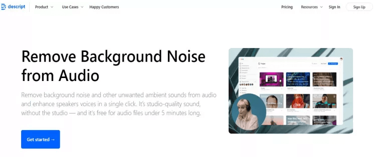 descript, outil pour supprimer le bruit de fond de l'audio en ligne