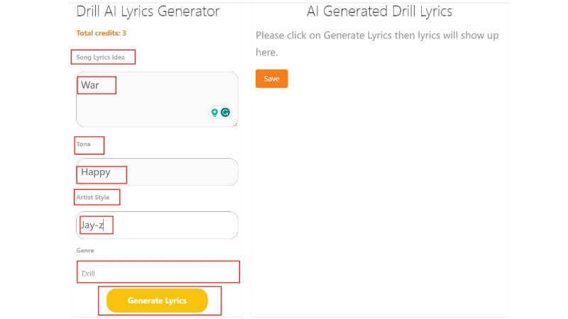 étape 1 pour générer des paroles de Drill via Industry Hackerz