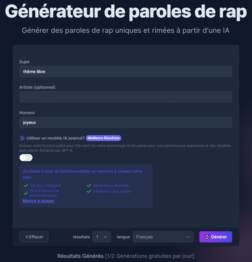 Easy-Peasy.AI, un générateur gratuit de paroles de rap français avec l'IA