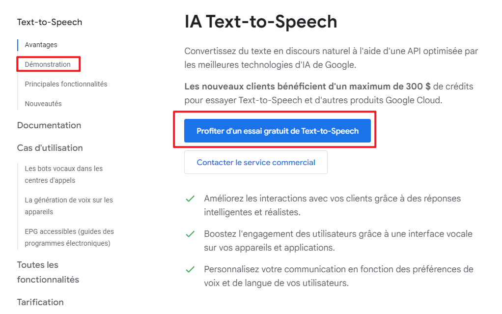 essai gratuit de Google Text to speech