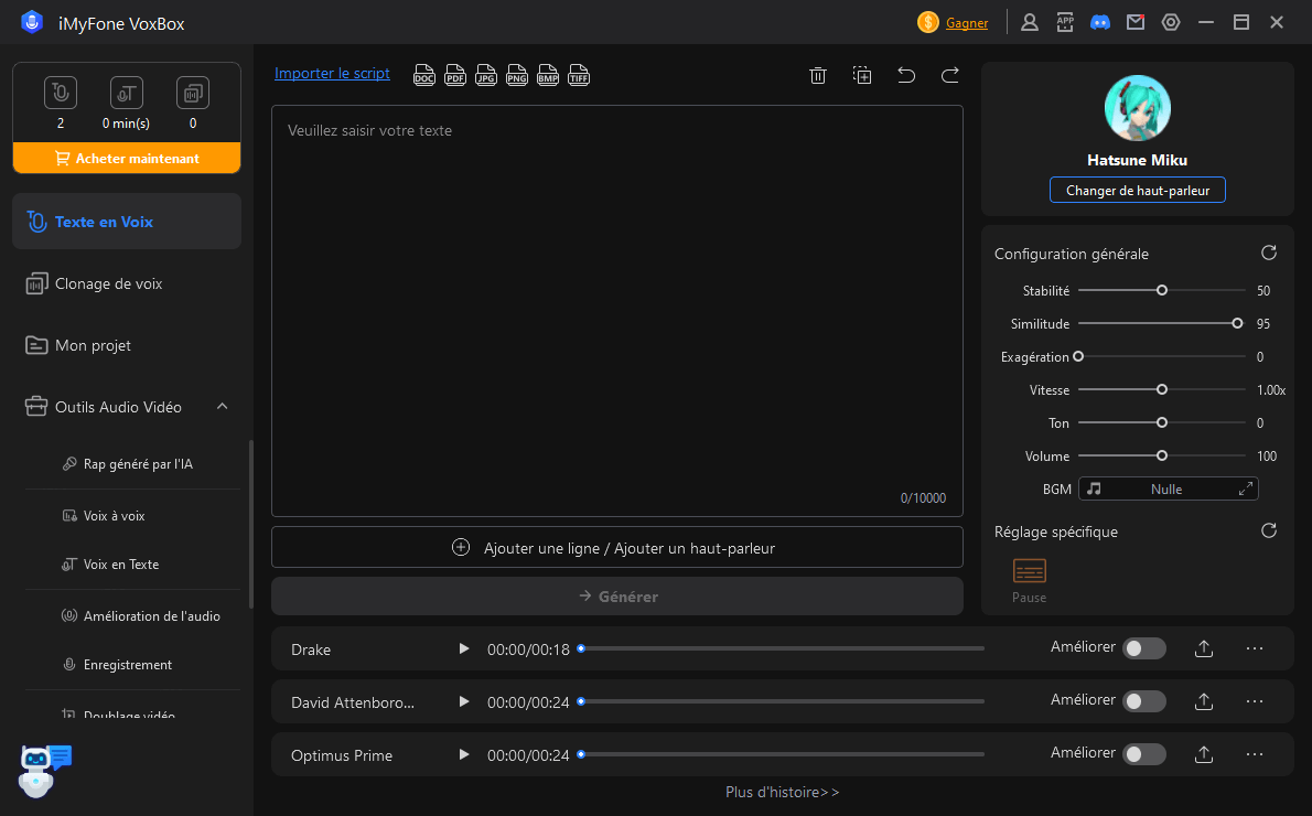VoxBox, meilleur générateur de voix Hatsune Miku AI via synthèse vocale