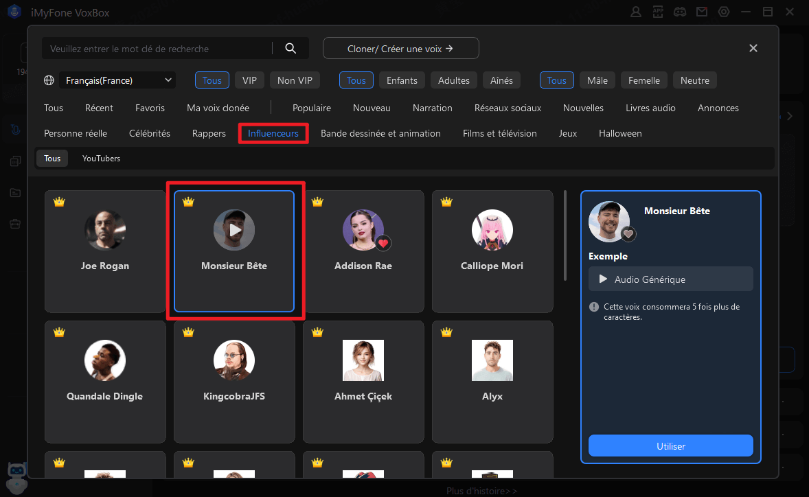 Comment générer la voix française de MrBeast avec VoxBox