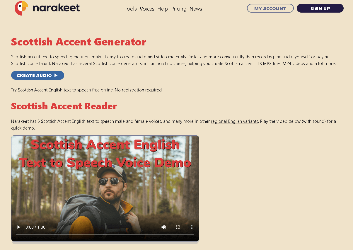 narakeet - Générateur d'accent écossais en ligne