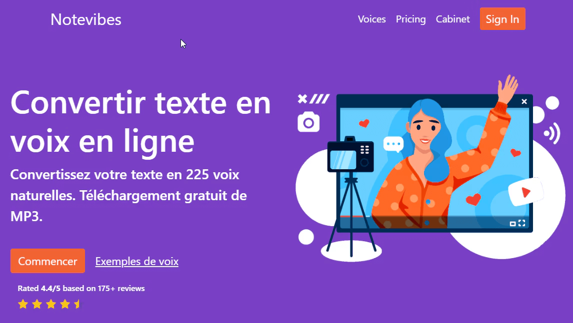 outil pour transformer un texte en audio en ligne - Notevibes