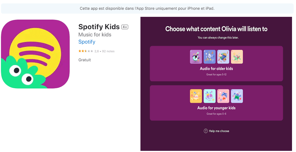 Spotify Kids, application gratuite de livres audio pour enfants