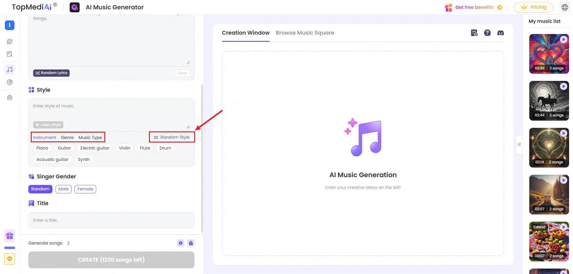 Sélectionnez le type de musique topmediai