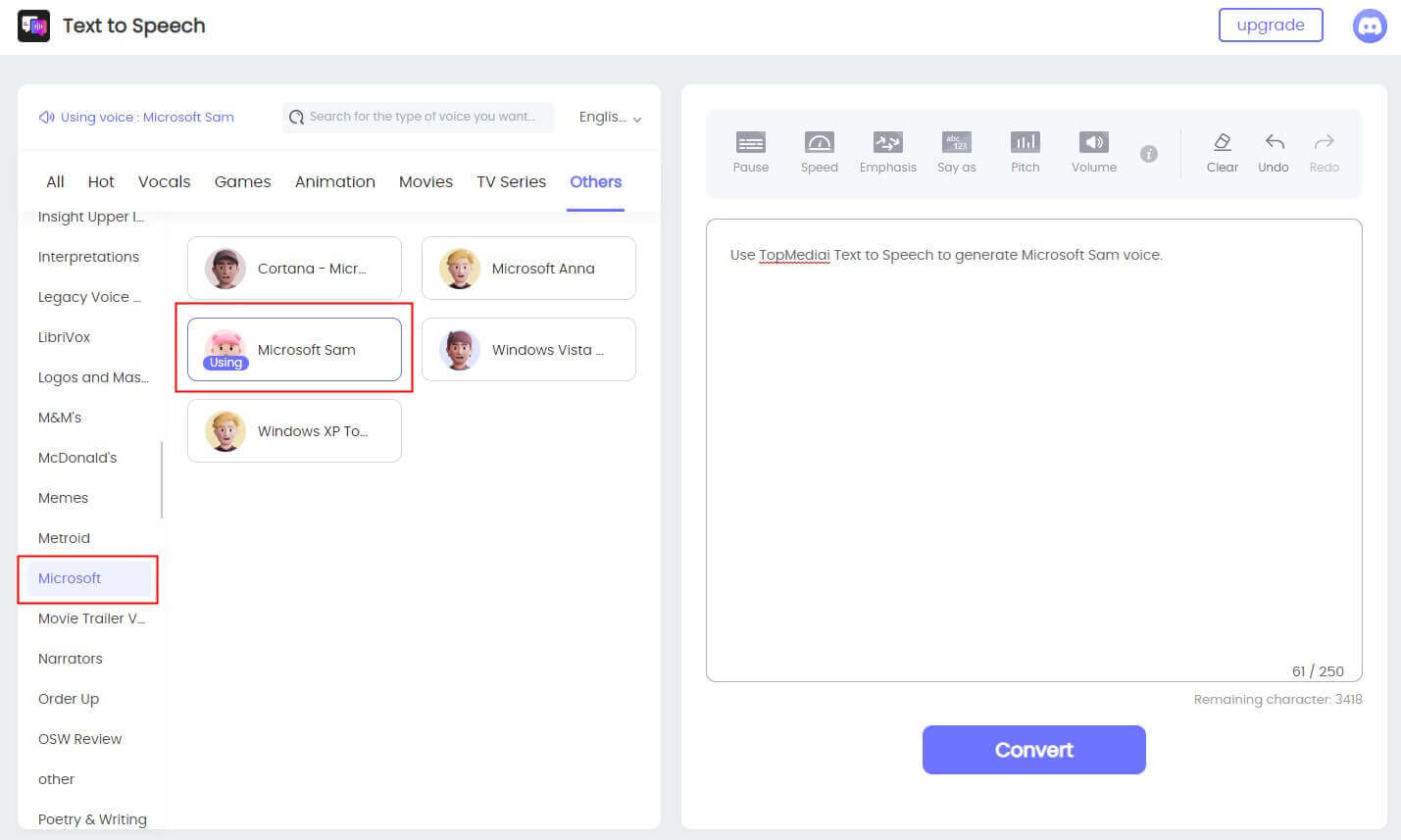 interface de générateur de voix TopMediai