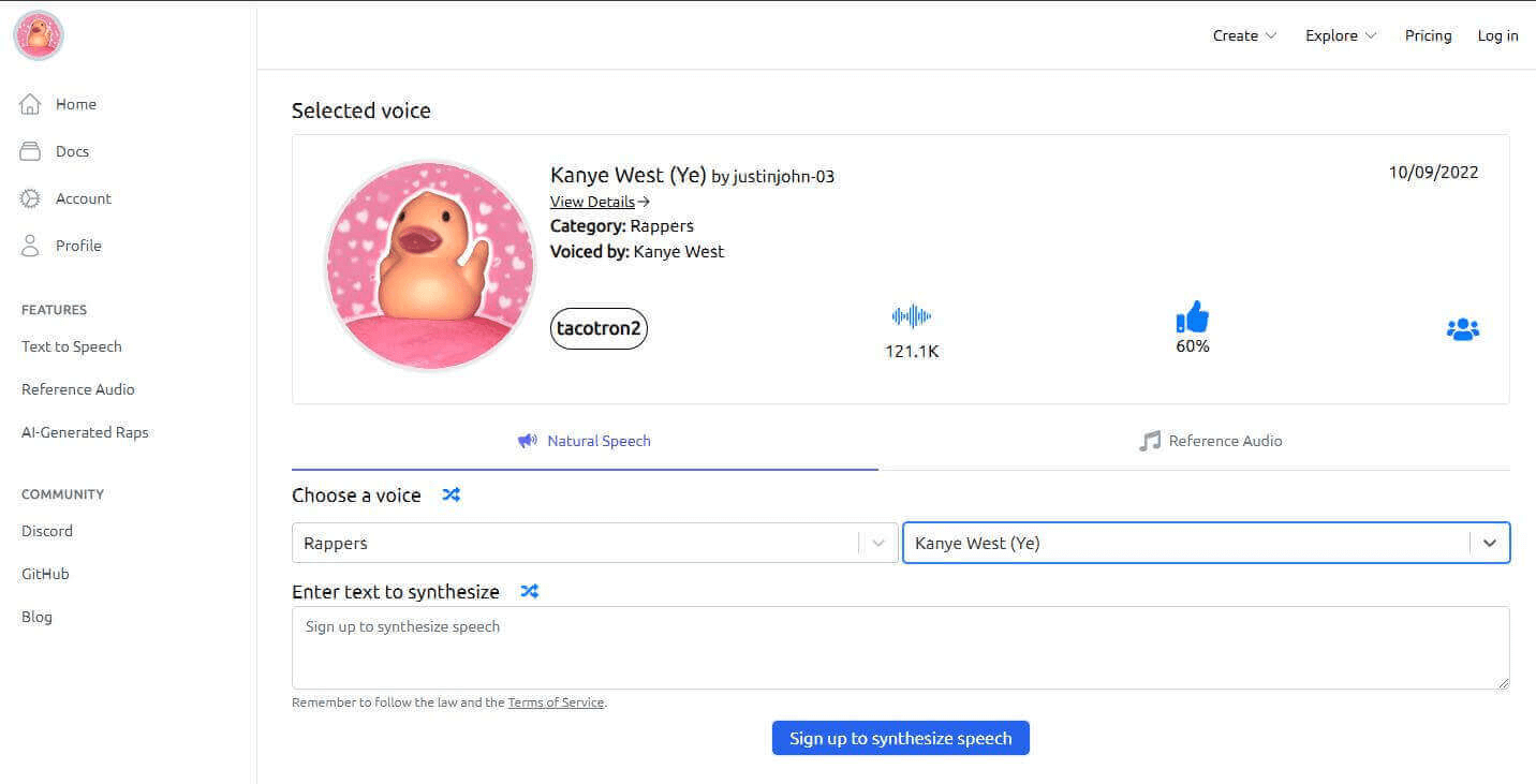 Uberduck.ai, générateur de IA voix Kanye West en ligne