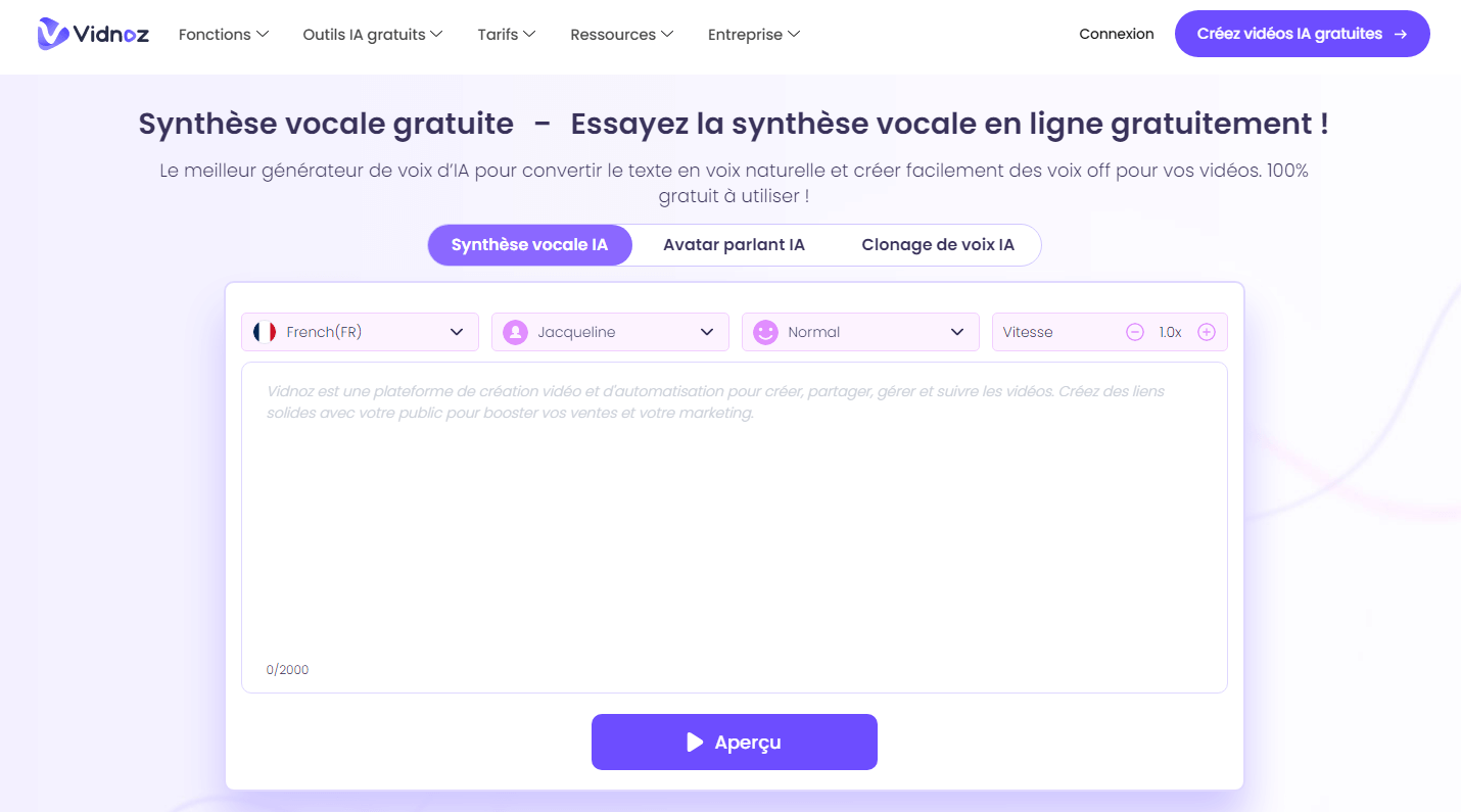 outil de synthèse vocale IA, Vidnoz