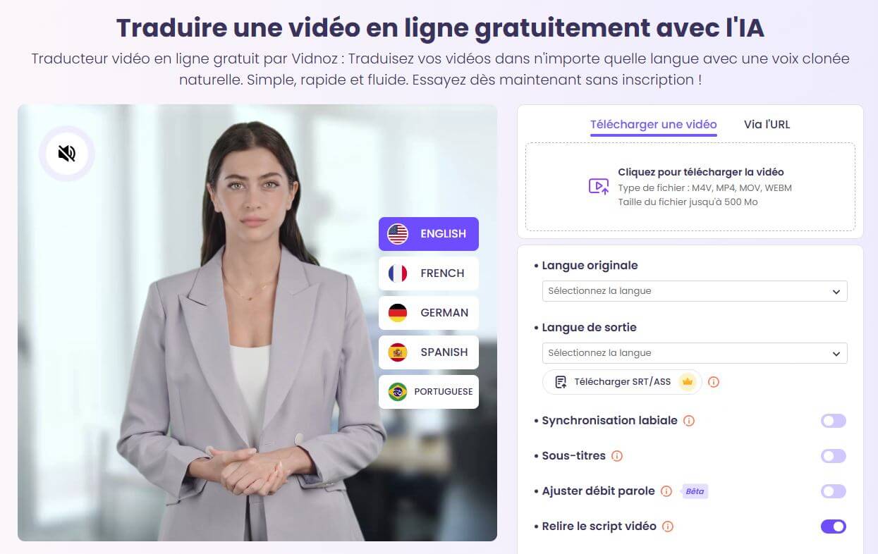 Vidnoz AI, un traducteur vidéo IA en ligne