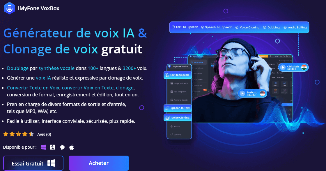 iMyFone VoxBox - Meilleur IA qui reproduit la voix dans 100+ langues