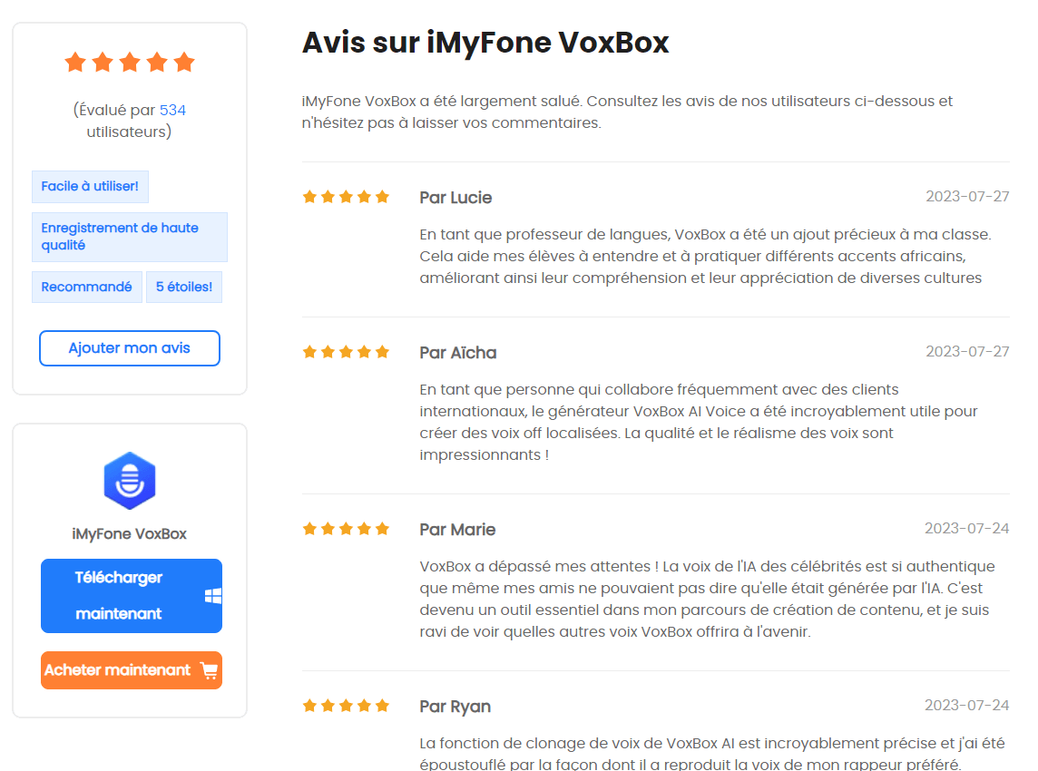 avis des utilisateurs du meilleur générateur de voix off d'enfant IA VoxBox