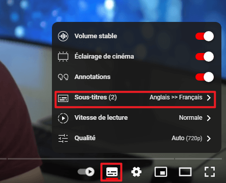 des sous-titres CC automatiques sur YouTube