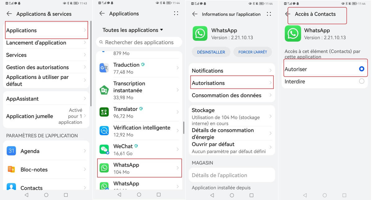 Autorisez WhatsApp à l'accès aux contacts Android