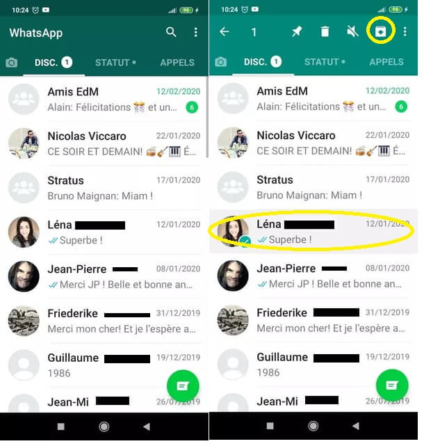 Archiver discussion whatsapp sur Android