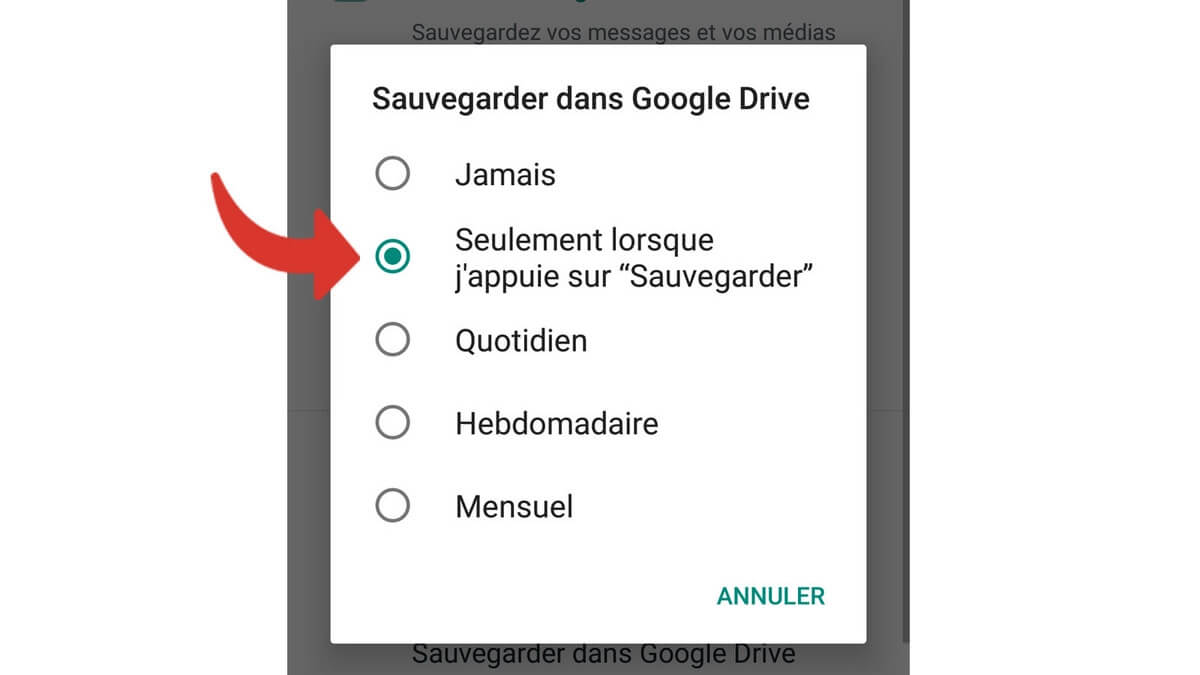 sélectionnez la fréquence de sauvegarde de Google Drive
