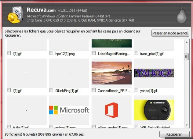 Récupération les données sur recuva