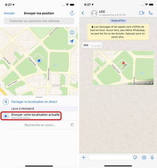 Envoyer une localisation sur WhatsApp depuis un appareil IOS