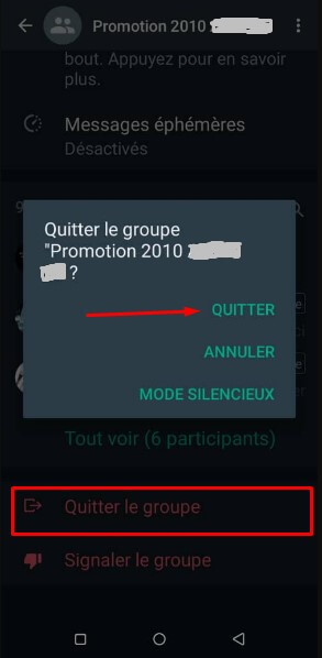 quiter  le groupe whatsapp