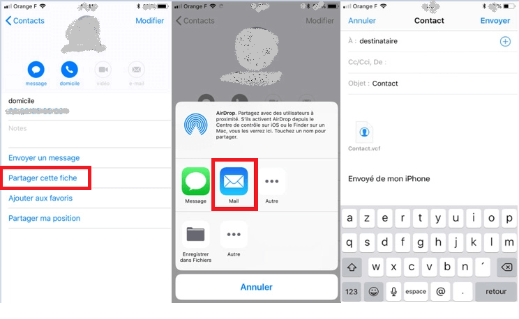 Transférer contacts iPhone vers la carte SIM par email