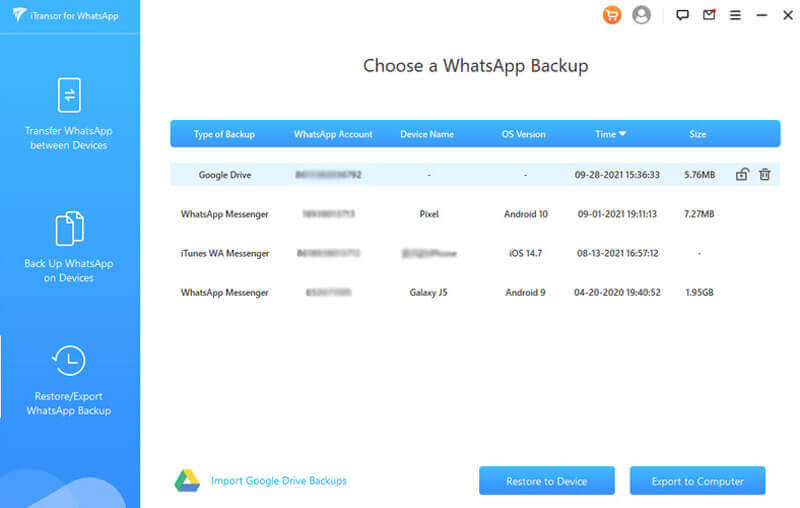 Exporter la sauvegarde Google Drive de WhatsApp