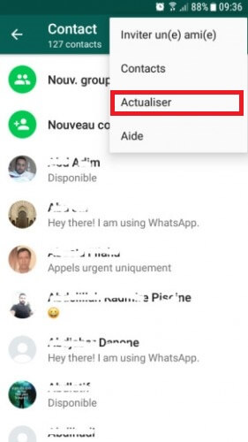 Actualiser contacts WhatsApp sur Android
